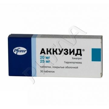 Аккузид таблетки покрытые оболочкой 20мг+25мг №30 ** в аптеке Будь Здоров в городе Железногорск