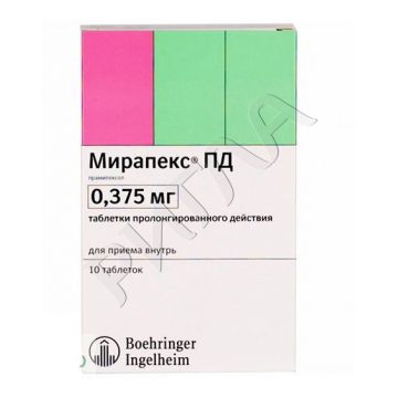Мирапекс ПД таблетки пролонгированного действия 0,375мг №10 ** в аптеке А Мега в городе Шушары
